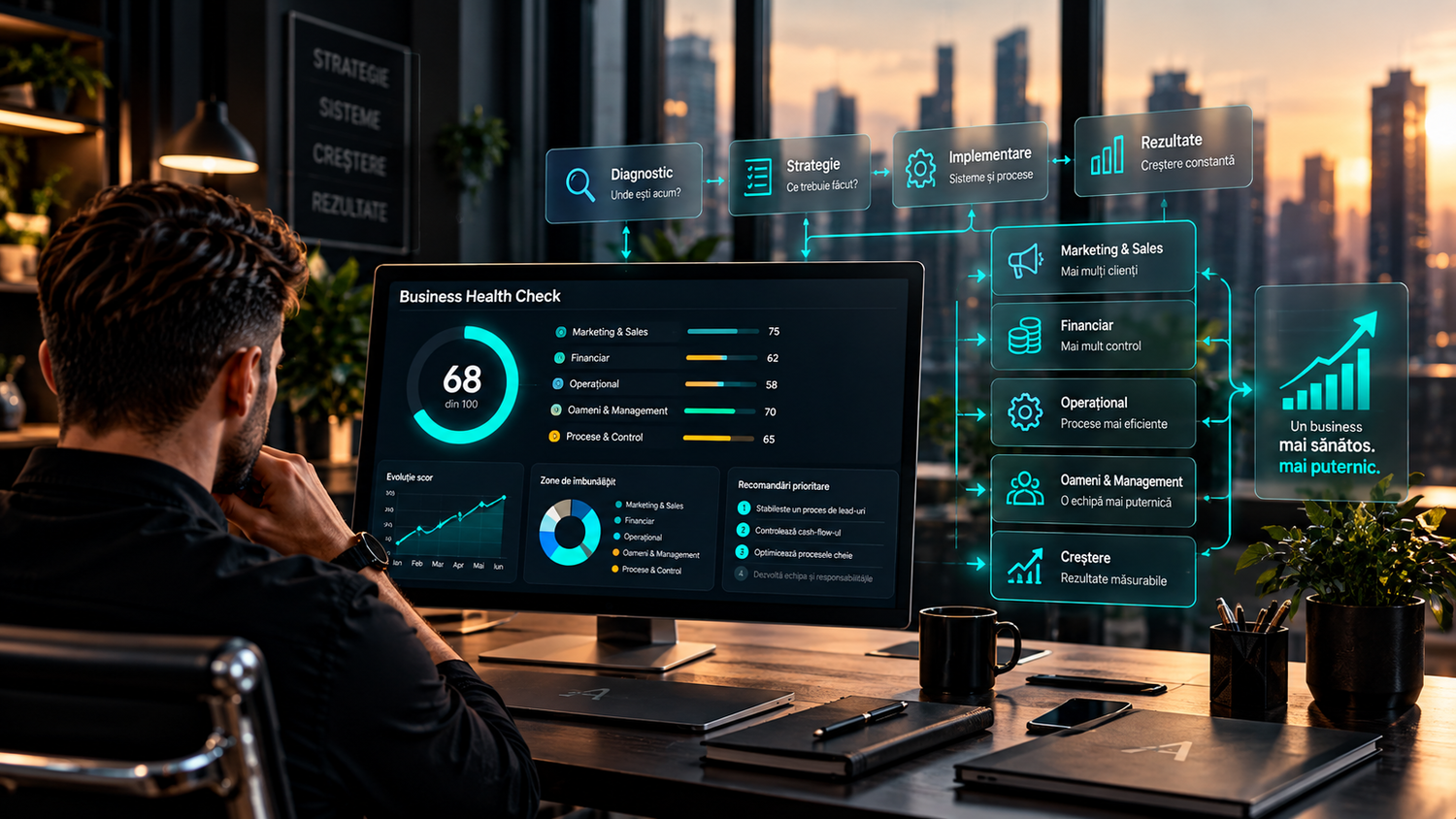 Ilustrație digitală cu rețea AI simbolizând automatizări de marketing